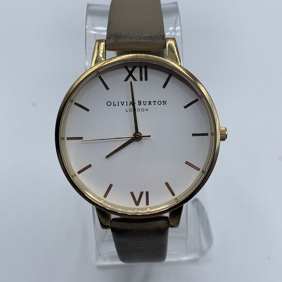 Olivia Burton White Dial Gold Case Cream Tan Leather Band 38mm Women\'s Watch